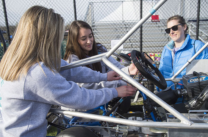 Students working on a go-kart
