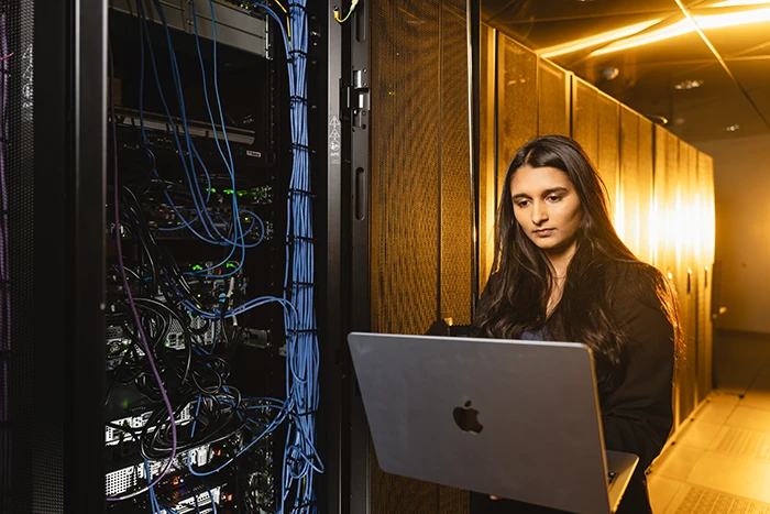 student working in a data center