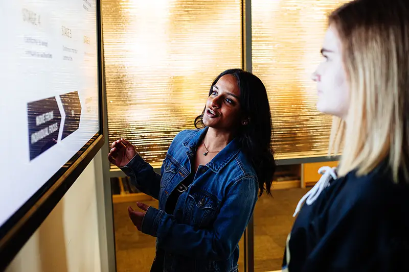 Candid photo of two undergraduates working