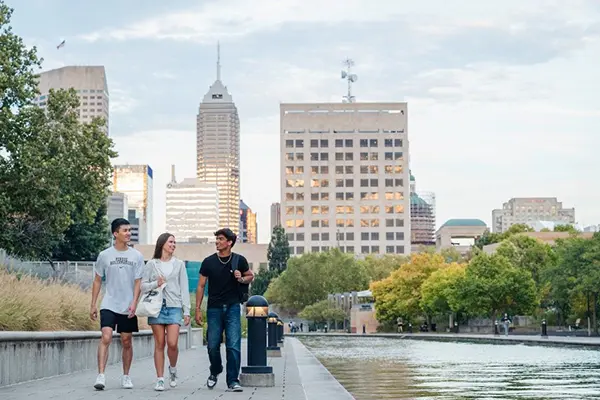 Students walk along the canal