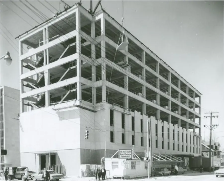 An image of the Krannert Building under construction in the early 1960s