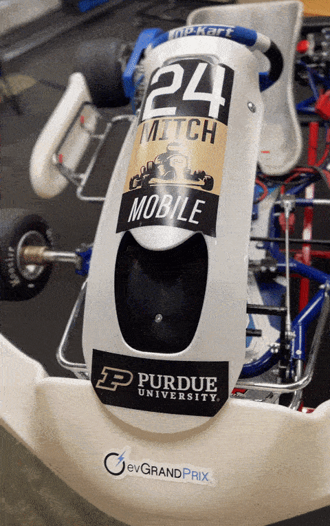 The completed kart, built in the lab in Krannert building, awaits race day.