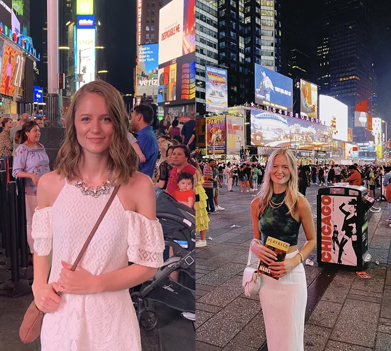 Two photos of Megan Earley in NYC