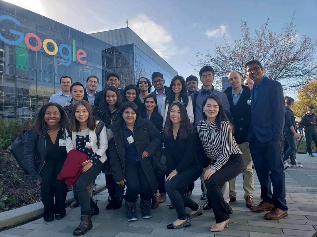 Students in front of the Google offices