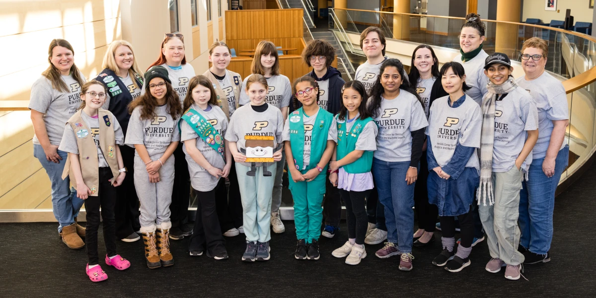Girl Scouts with Purdue Business faculty and students