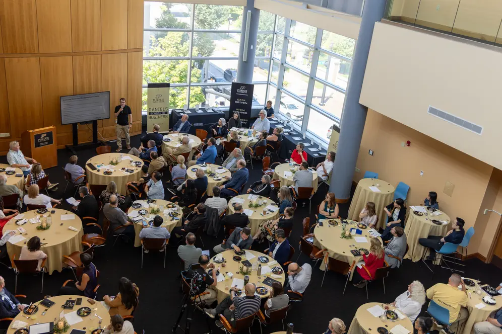 Aerial view of tables at event space