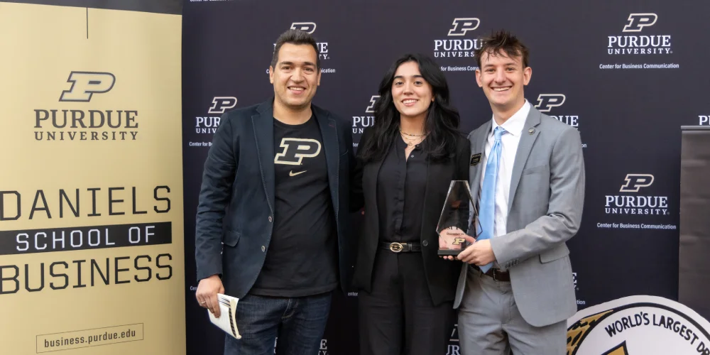 Students Ben Gottlieb and Filippa Rodriguez with Professor Kostas Grigoriou