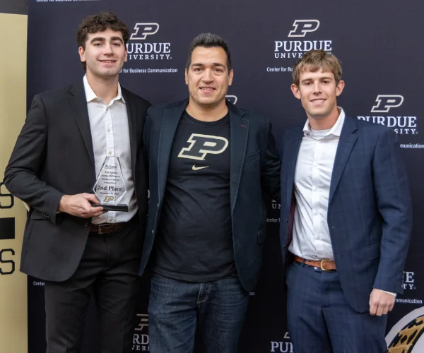 Students Liam Scherb and Quinten Lane with Professor Kostas Grigoriou